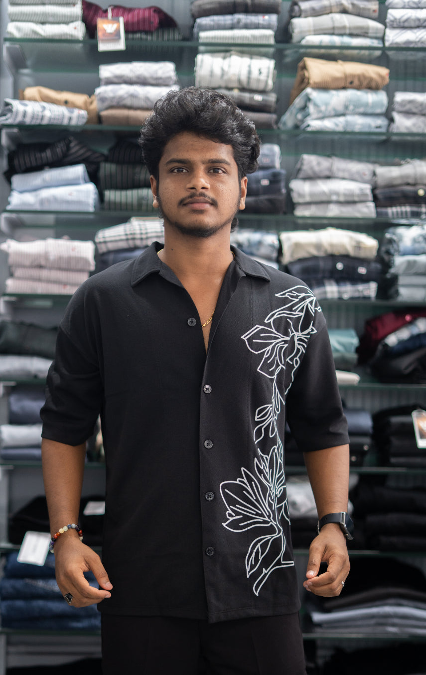 Daily Wear FLOWER Printed Five Sleeve Lycra Shirt for Men - Black