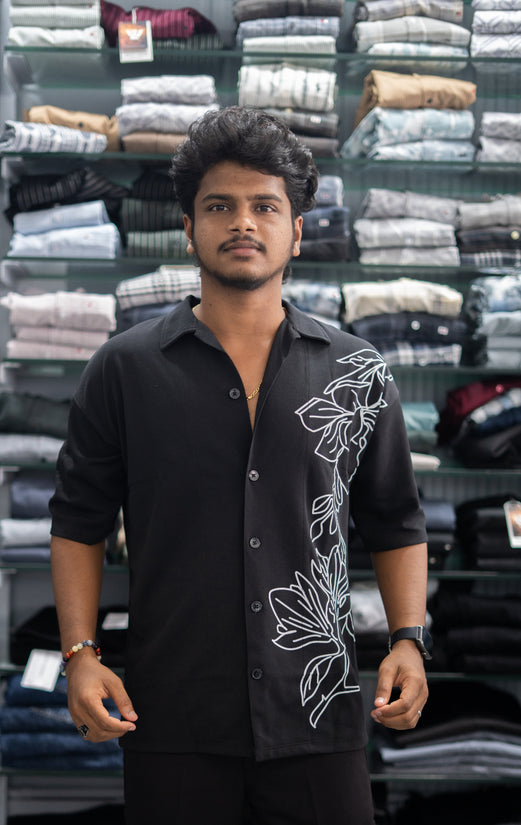 Daily Wear FLOWER Printed Five Sleeve Lycra Shirt for Men - Black