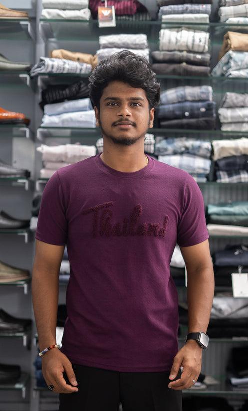 Half Sleeve Round Neck THAILAND Printed Tshirt for Men - Maroon