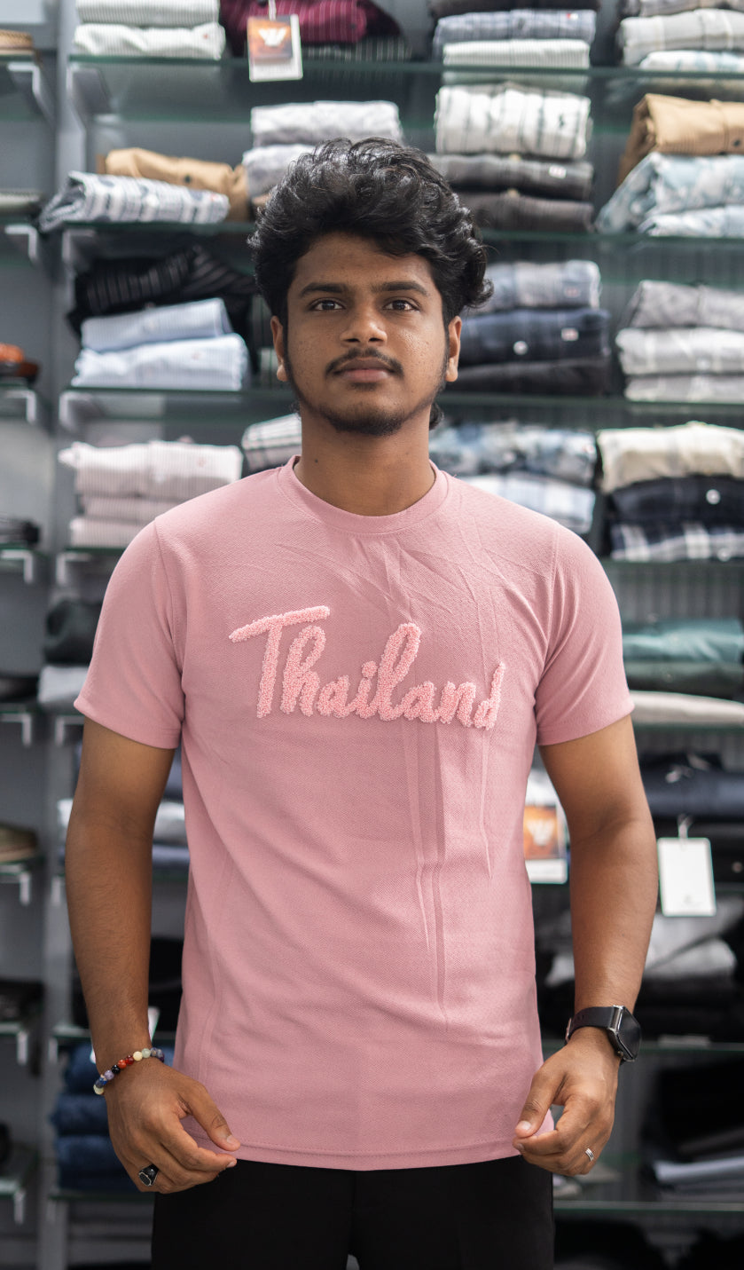 Half Sleeve Round Neck THAILAND Printed Tshirt for Men - Pink