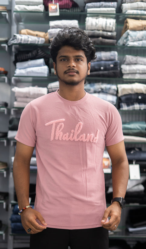 Half Sleeve Round Neck THAILAND Printed Tshirt for Men - Pink
