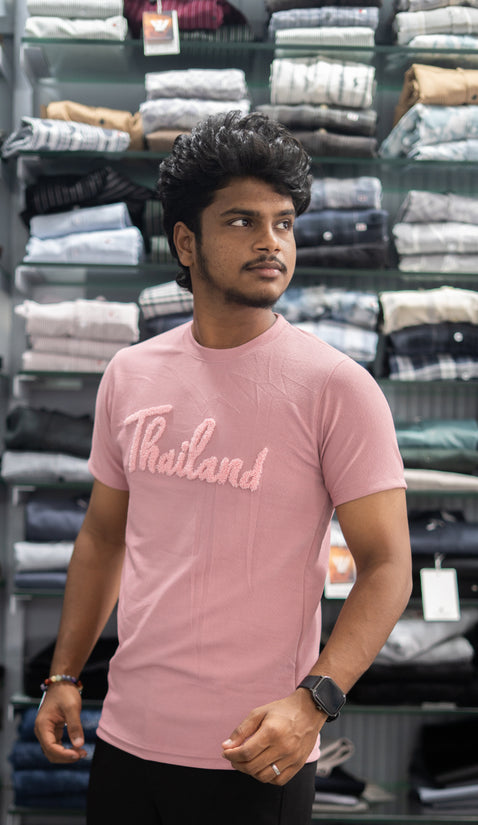 Half Sleeve Round Neck THAILAND Printed Tshirt for Men - Pink