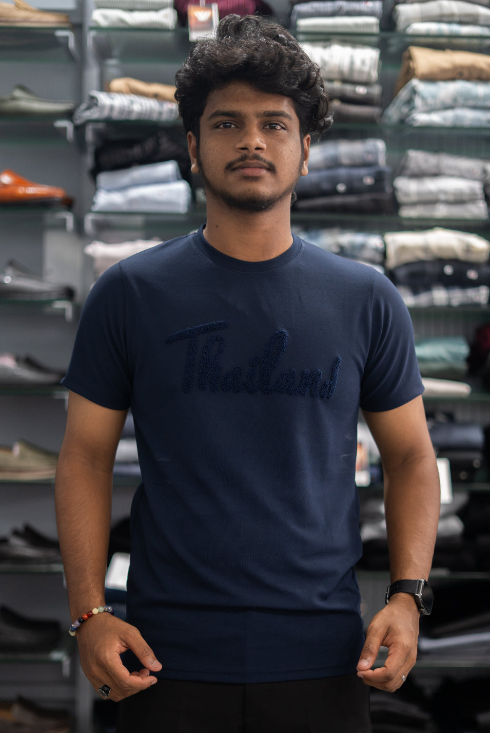 Half Sleeve Round Neck THAILAND Printed Tshirt for Men - Navy Blue