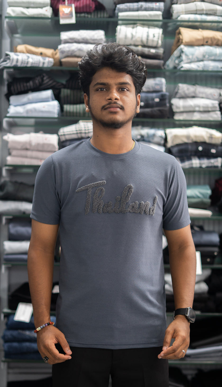 Half Sleeve Round Neck THAILAND Printed Tshirt for Men - Grey