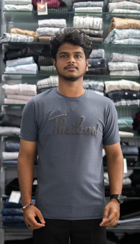 Half Sleeve Round Neck THAILAND Printed Tshirt for Men - Grey