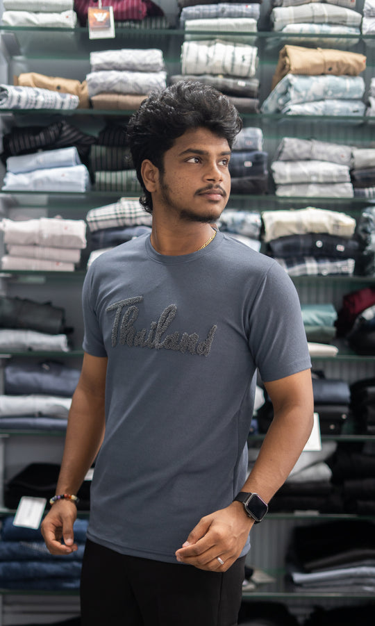Half Sleeve Round Neck THAILAND Printed Tshirt for Men - Grey – alternate view – 7MAN India