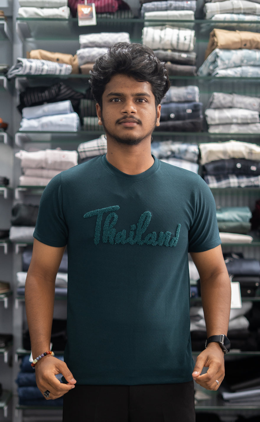 Half Sleeve Round Neck THAILAND Printed Tshirt for Men - Bottle Green