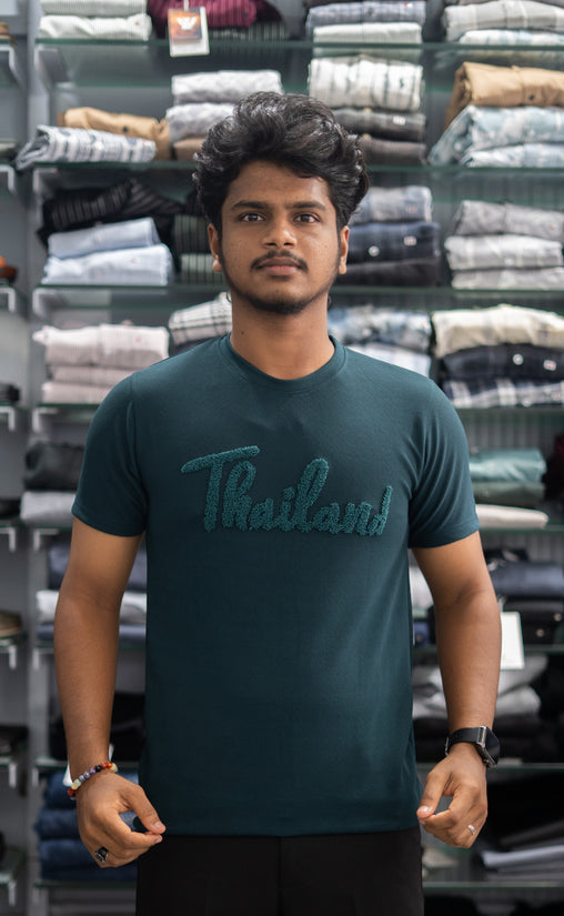 Half Sleeve Round Neck THAILAND Printed Tshirt for Men - Bottle Green