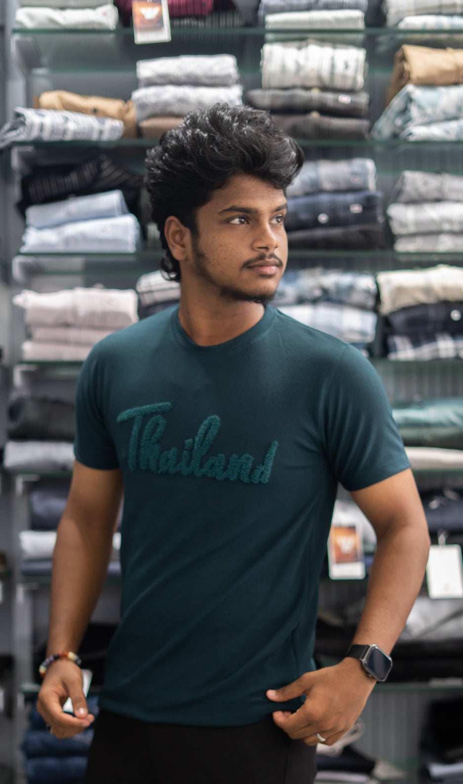 Half Sleeve Round Neck THAILAND Printed Tshirt for Men - Bottle Green
