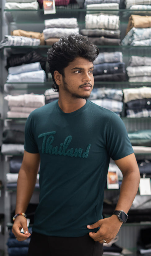 Half Sleeve Round Neck THAILAND Printed Tshirt for Men - Bottle Green
