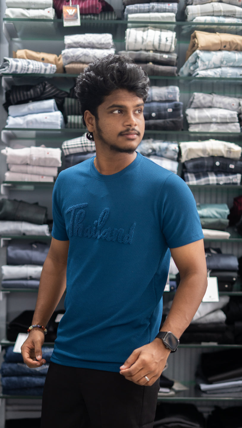 Half Sleeve Round Neck THAILAND Printed Tshirt for Men - Petrol Blue