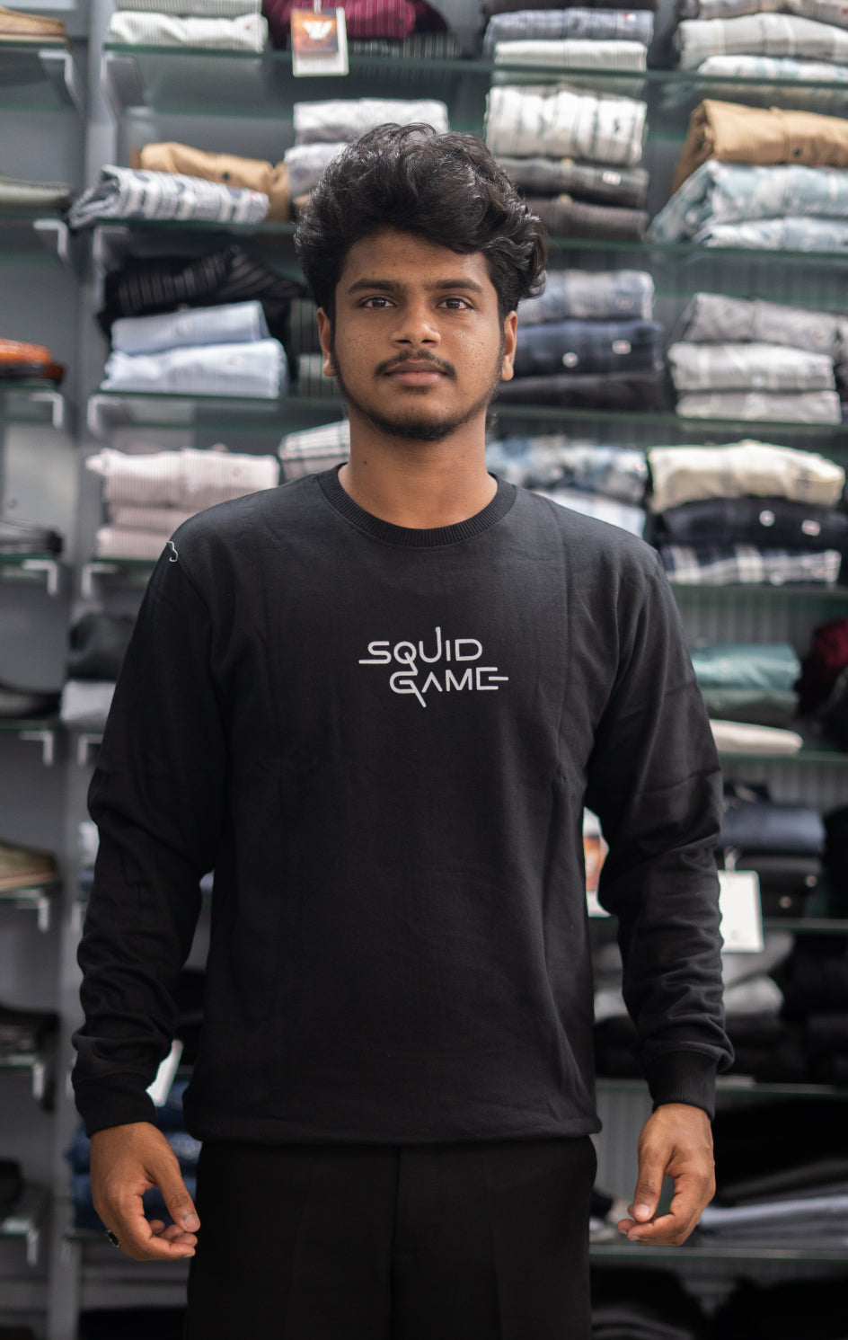 Full Sleeve Round Neck SQUID GAME Back Printed Mens Tshirt - Black