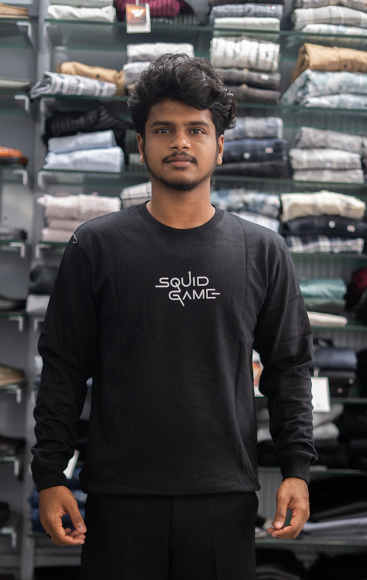 Full Sleeve Round Neck SQUID GAME Back Printed Mens Tshirt - Black