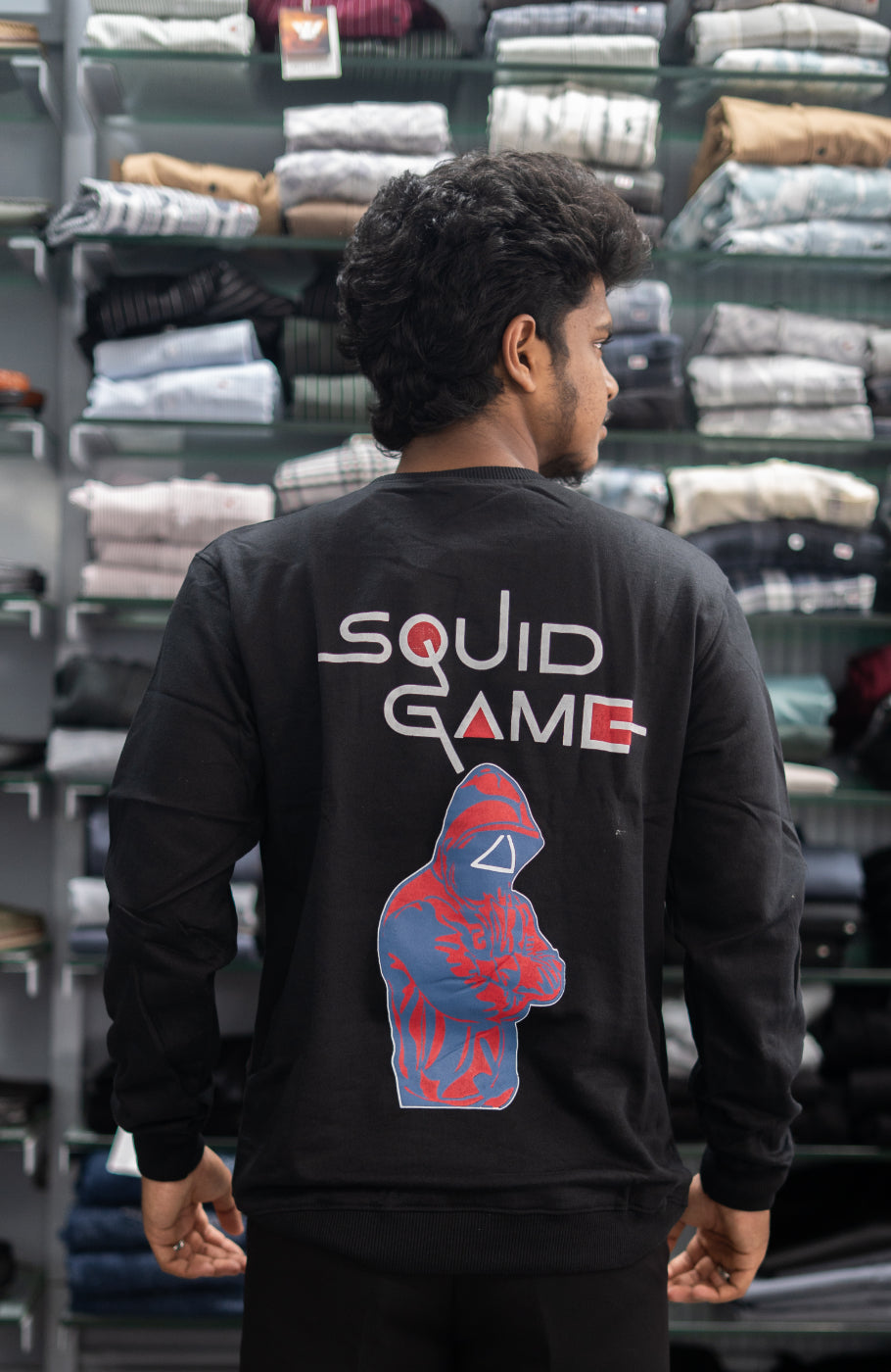 Full Sleeve Round Neck SQUID GAME Back Printed Mens Tshirt - Black