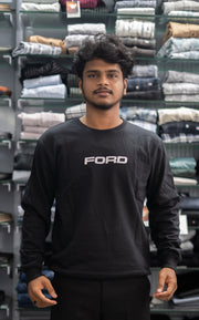 Full Sleeve Round Neck FORD Back Printed Mens Tshirt - Black-T-Shirt-7 Man