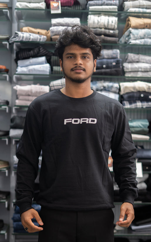 Full Sleeve Round Neck FORD Back Printed Mens Tshirt - Black