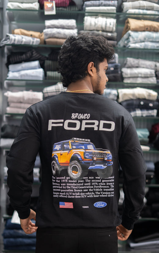 Full Sleeve Round Neck FORD Back Printed Mens Tshirt - Black