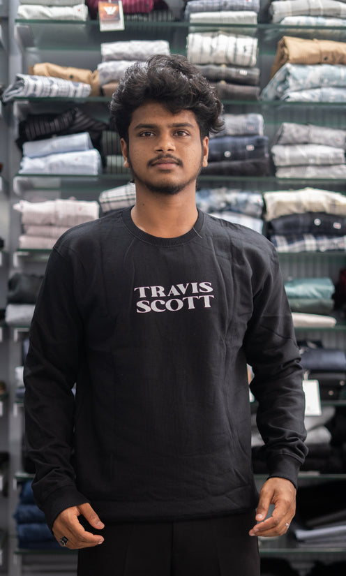 Full Sleeve Round Neck TRAVIS SCOTT Back Printed Mens Tshirt - Black-7 Man