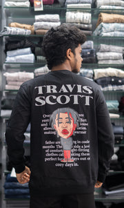 Full Sleeve Round Neck TRAVIS SCOTT Back Printed Mens Tshirt - Black-T-Shirt-7 Man