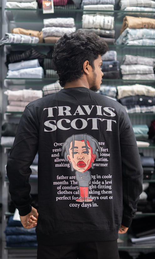 Full Sleeve Round Neck TRAVIS SCOTT Back Printed Mens Tshirt - Black-7 Man