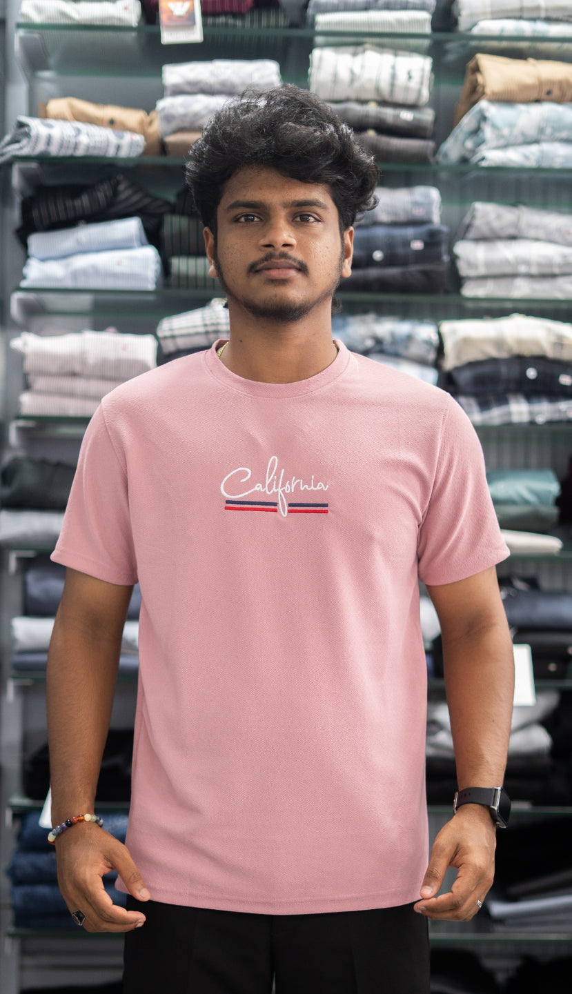 Half Sleeve Round Neck CALIFORNIA Printed Tshirt for Men - Pink-7 Man