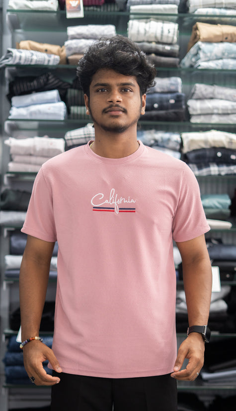 Half Sleeve Round Neck CALIFORNIA Printed Tshirt for Men - Pink-7 Man