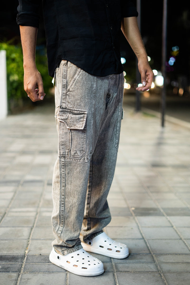 TRENDY JEAN BAGGY PANT FOR MEN'S-DARK GREY SHADE