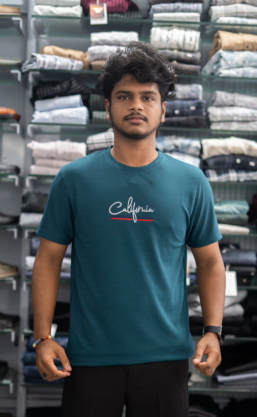 Half Sleeve Round Neck CALIFORNIA Printed Tshirt for Men - Bottle Green-7 Man