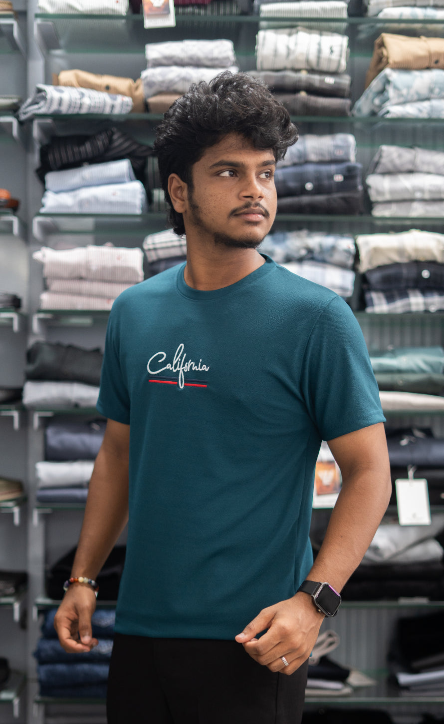Half Sleeve Round Neck CALIFORNIA Printed Tshirt for Men - Bottle Green-7 Man