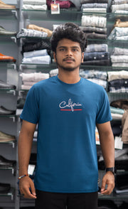 Half Sleeve Round Neck CALIFORNIA Printed Tshirt for Men - Petrol Blue-7 Man