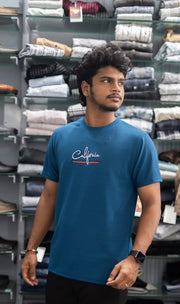 Half Sleeve Round Neck CALIFORNIA Printed Tshirt for Men - Petrol Blue-7 Man