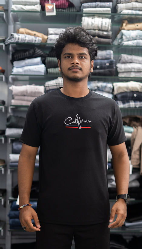 Half Sleeve Round Neck CALIFORNIA Printed Tshirt for Men - Black-7 Man