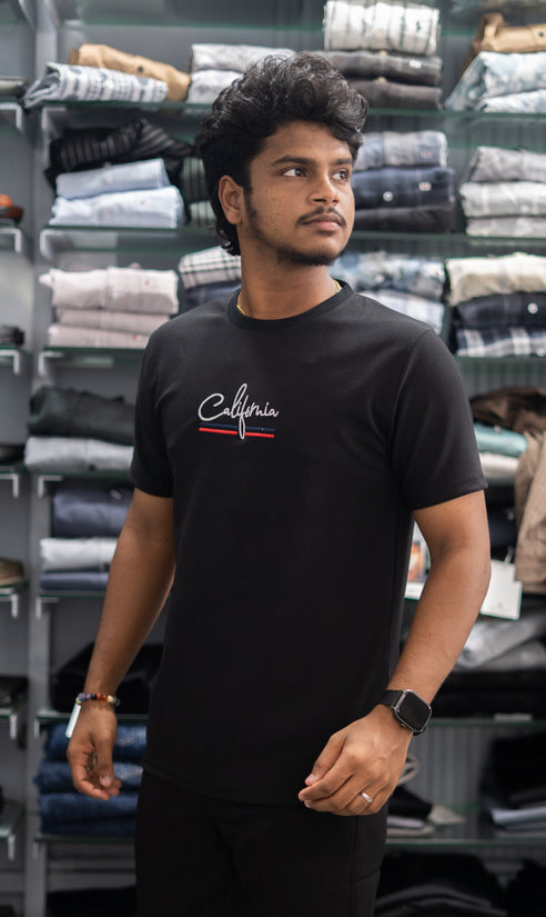 Half Sleeve Round Neck CALIFORNIA Printed Tshirt for Men - Black-7 Man