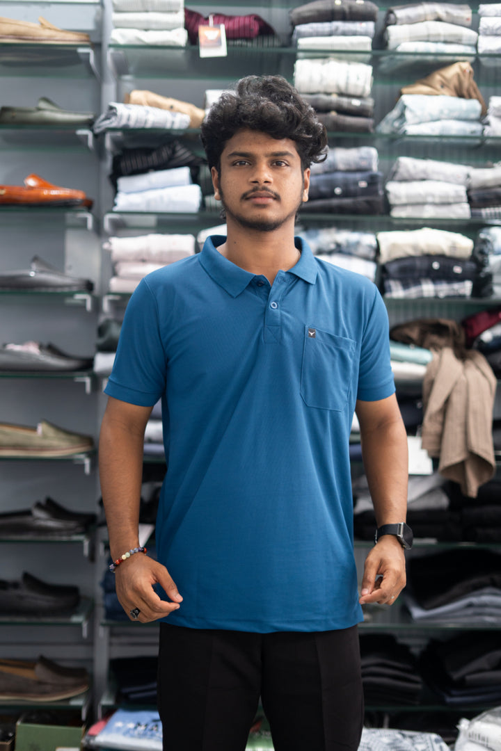 Half Sleeve Polo T-Shirt for Men – Stylish Casual Wear with Pocket - Petrol Blue-T-Shirt-7 Man