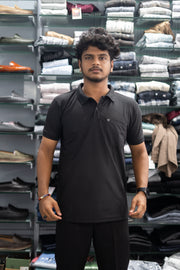 Half Sleeve Polo T-Shirt for Men – Stylish Casual Wear with Pocket - Black-7 Man
