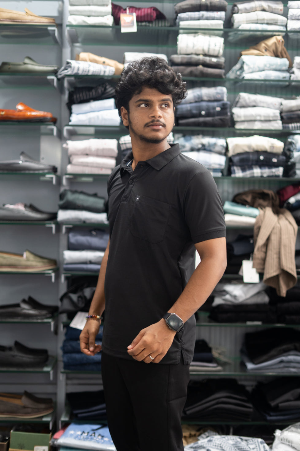 Half Sleeve Polo T-Shirt for Men – Stylish Casual Wear with Pocket - Black-7 Man
