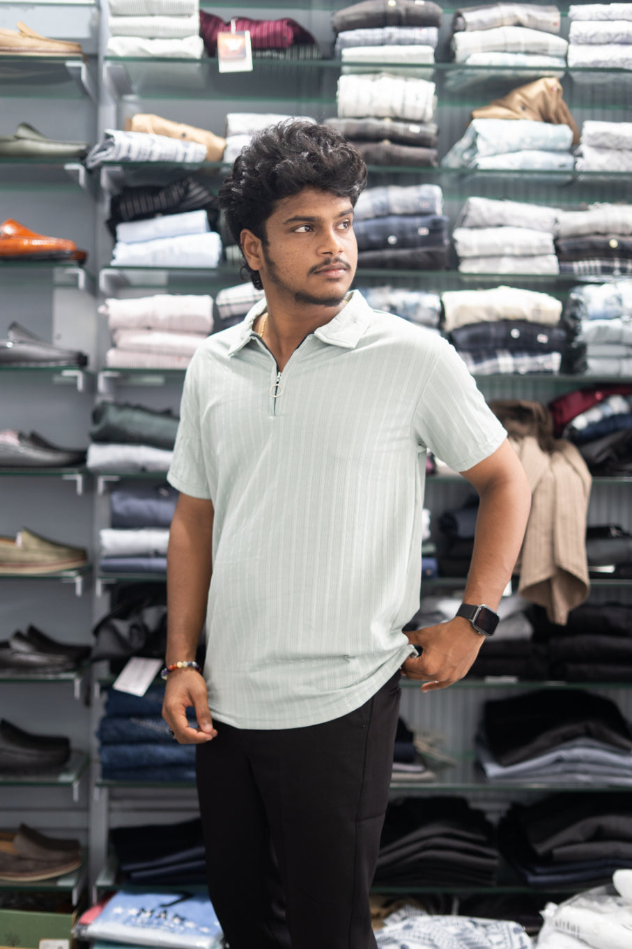 Half Sleeve Zipper Collar T-Shirt for Men – Stylish Casual Wear - Ash