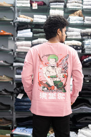 Full Sleeve Round Neck NARUTO Back Printed Mens Tshirt - Peach-T-Shirt-7 Man