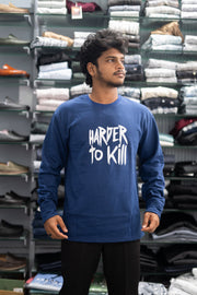 Full Sleeve Round Neck HARDER TO KILL Back Printed Mens Tshirt - Navy Blue-T-Shirt-7 Man