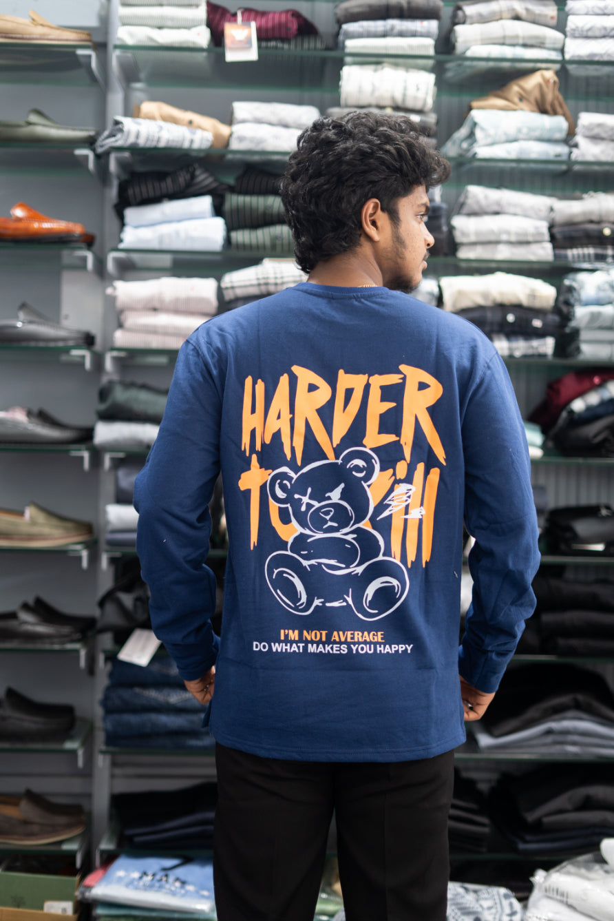 Full Sleeve Round Neck HARDER TO KILL Back Printed Mens Tshirt - Navy Blue-7 Man