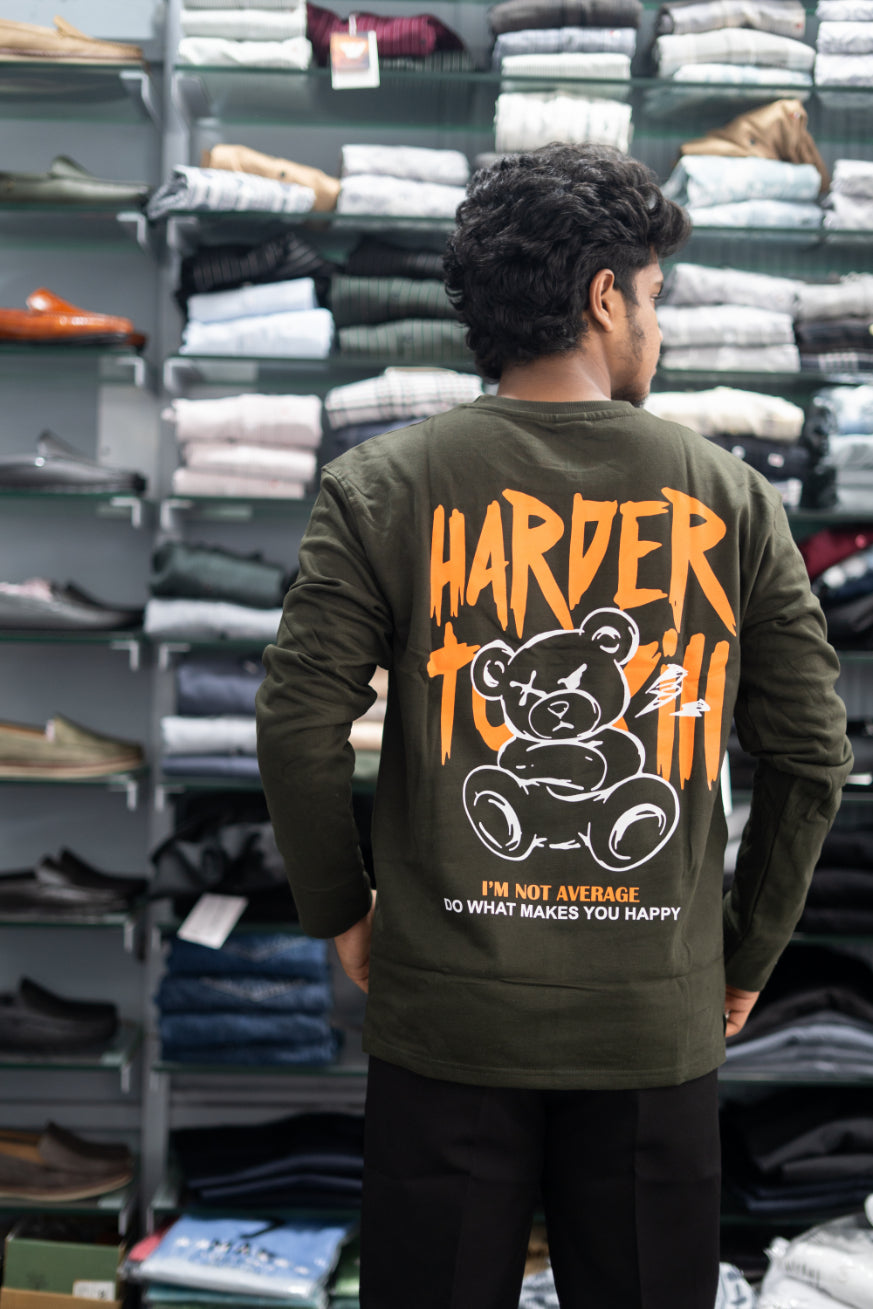 Full Sleeve Round Neck HARDER TO KILL Back Printed Mens Tshirt - Mehandi green-7 Man