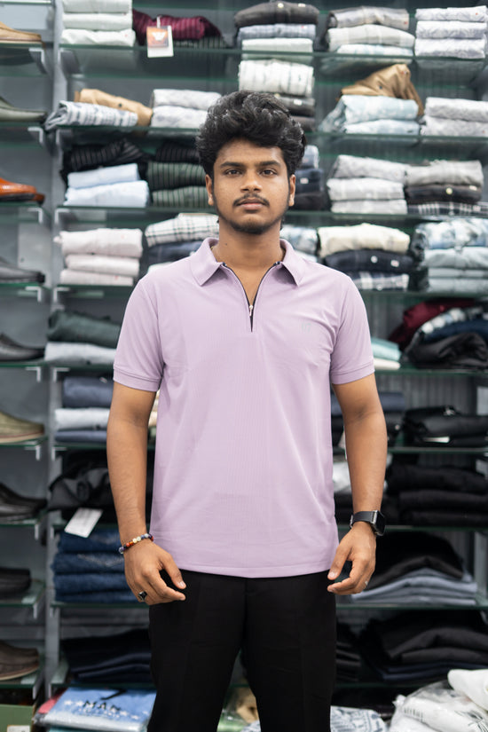 Trendy Half Sleeve Casual Wear Zipper Collar 07 T-Shirt for Men – Purple-7 Man