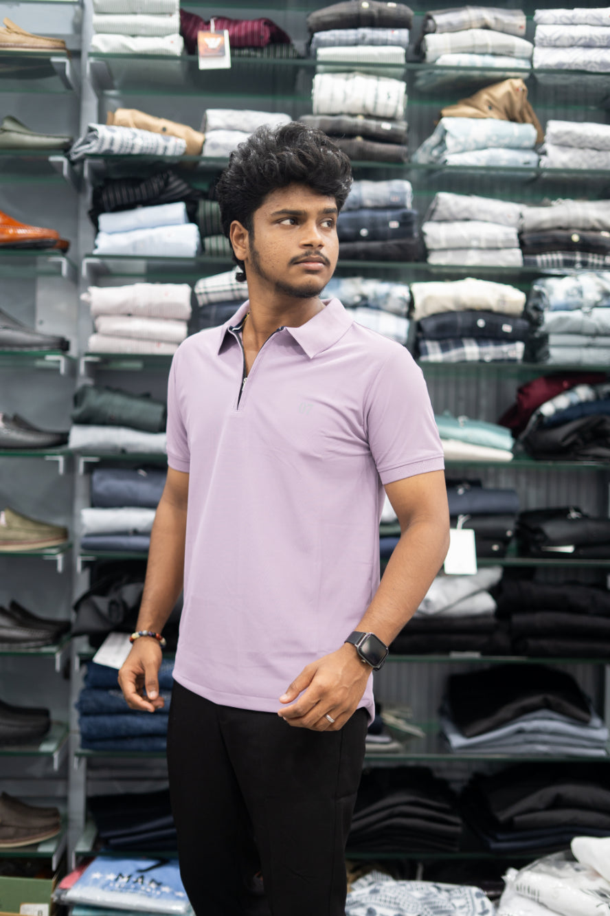 Trendy Half Sleeve Casual Wear Zipper Collar 07 T-Shirt for Men – Purple-7 Man