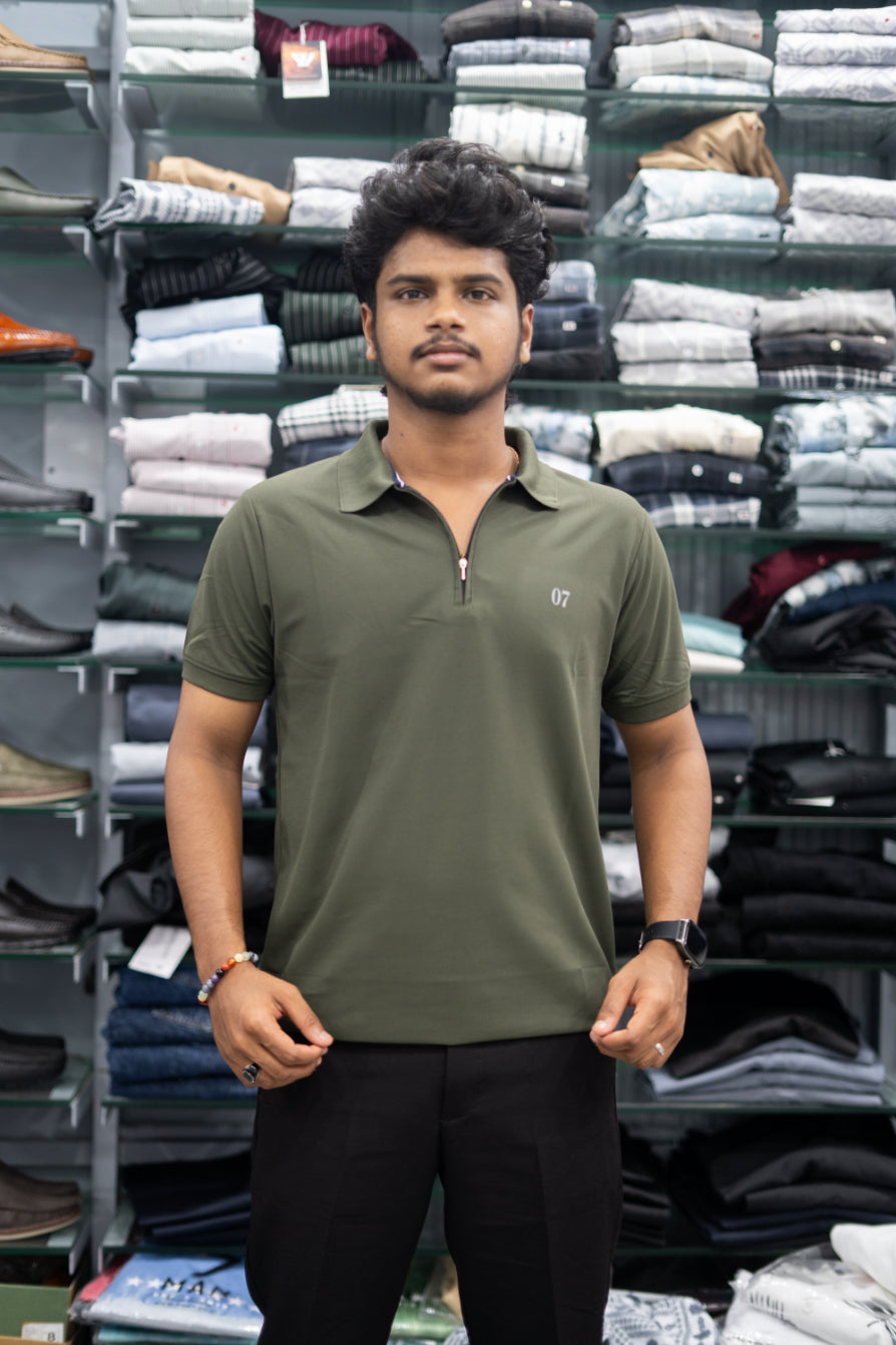 Trendy Half Sleeve Casual Wear Zipper Collar 07 T-Shirt for Men – Mahendhi Green-7 Man