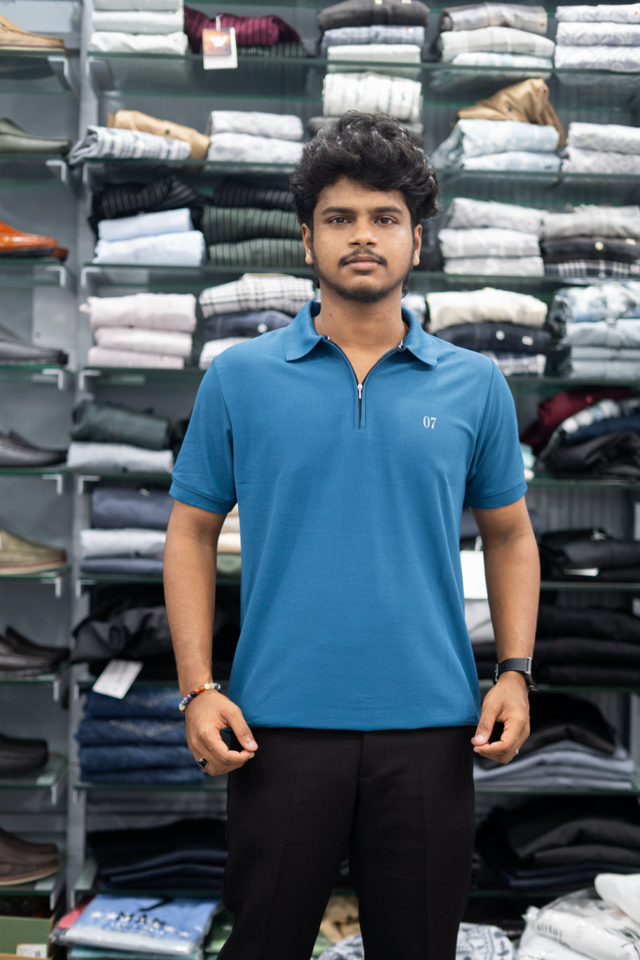 Trendy Half Sleeve Casual Wear Zipper Collar 07 T-Shirt for Men –  Petrol Blue