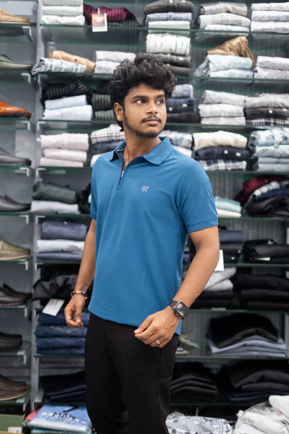 Trendy Half Sleeve Casual Wear Zipper Collar 07 T-Shirt for Men –  Petrol Blue