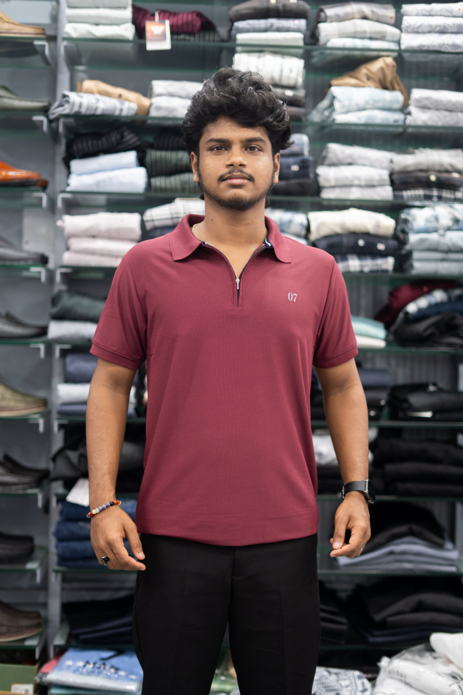 Trendy Half Sleeve Casual Wear Zipper Collar 07 T-Shirt for Men –  Maroon