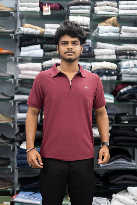Trendy Half Sleeve Casual Wear Zipper Collar 07 T-Shirt for Men –  Maroon