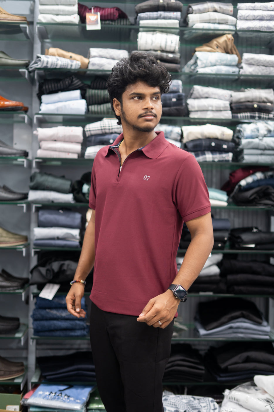 Trendy Half Sleeve Casual Wear Zipper Collar 07 T-Shirt for Men –  Maroon