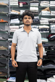 Trendy Half Sleeve Casual Wear Zipper Collar 07 T-Shirt for Men – Ash-7 Man